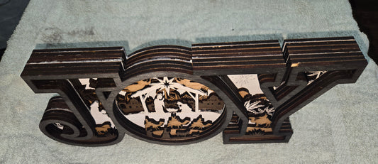 Decorative wooden 'JOY' Frame Design with Christmas nativity scene with 7-Layers
L x W x H = 17in x 1.5in x 5.5in