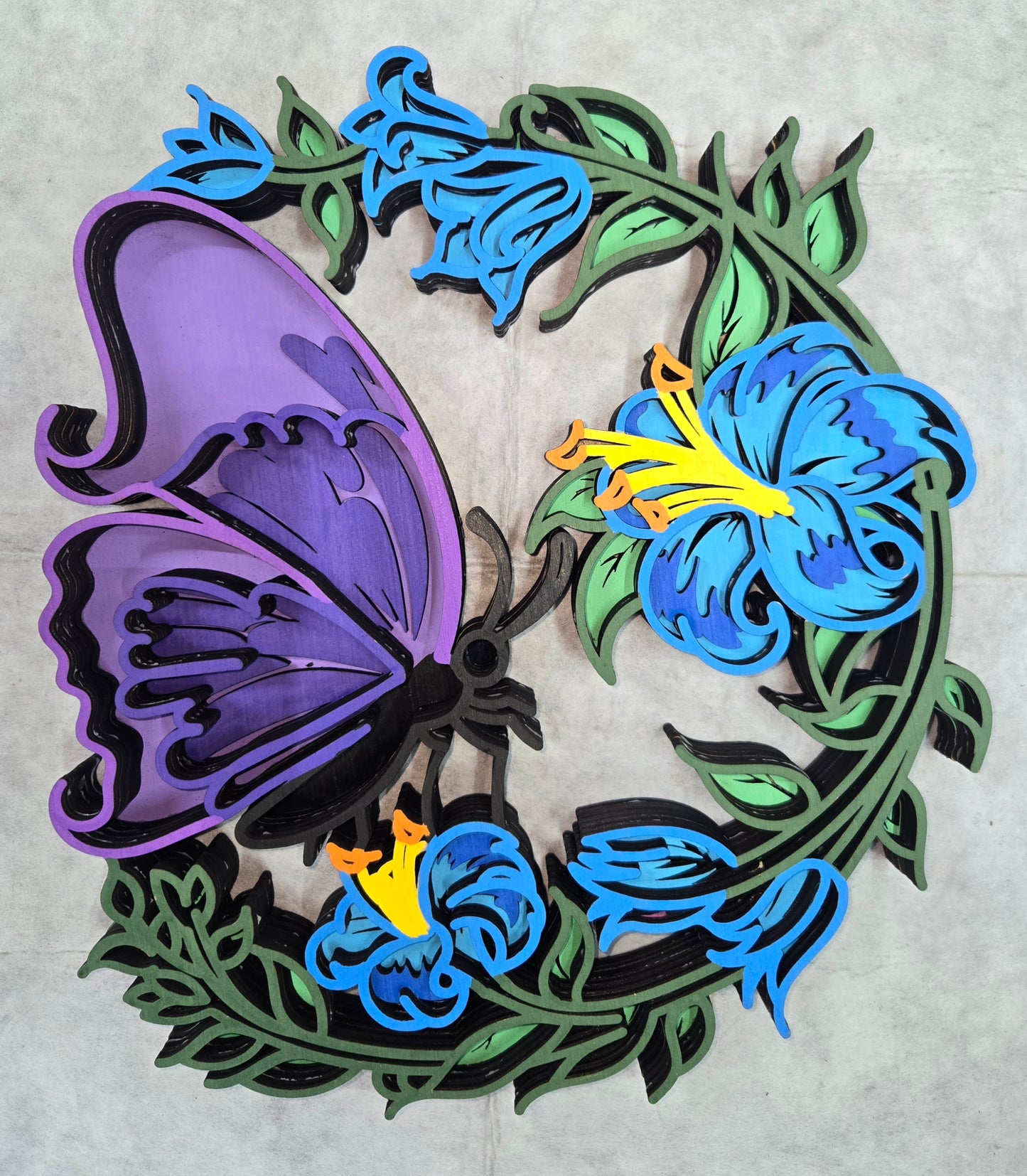 Layered Butterfly on Flowers