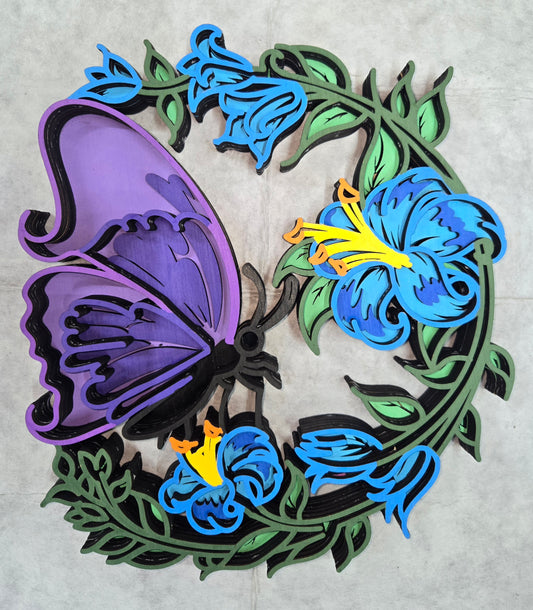 Layered Butterfly on Flowers