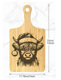 Wooden Bamboo cutting board with a Laser Engraved Highland Cow