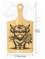 Wooden Bamboo cutting board with a Laser Engraved Highland Cow