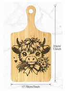 Wooden Bamboo cutting board with a Laser Engraved Highland Cow