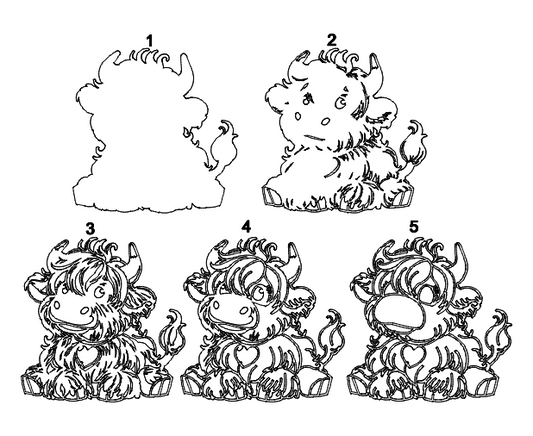 Layered Fluffy Highland Cow