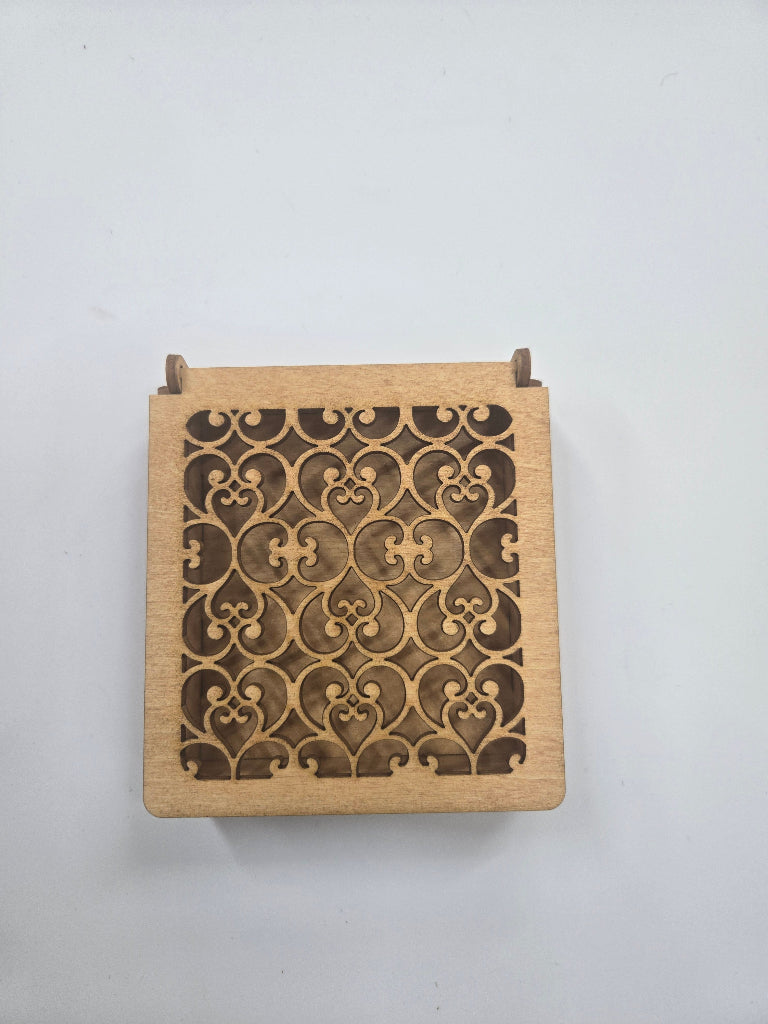 Precision laser-cut wooden Square Summer Oak Stain jewelry or candy box