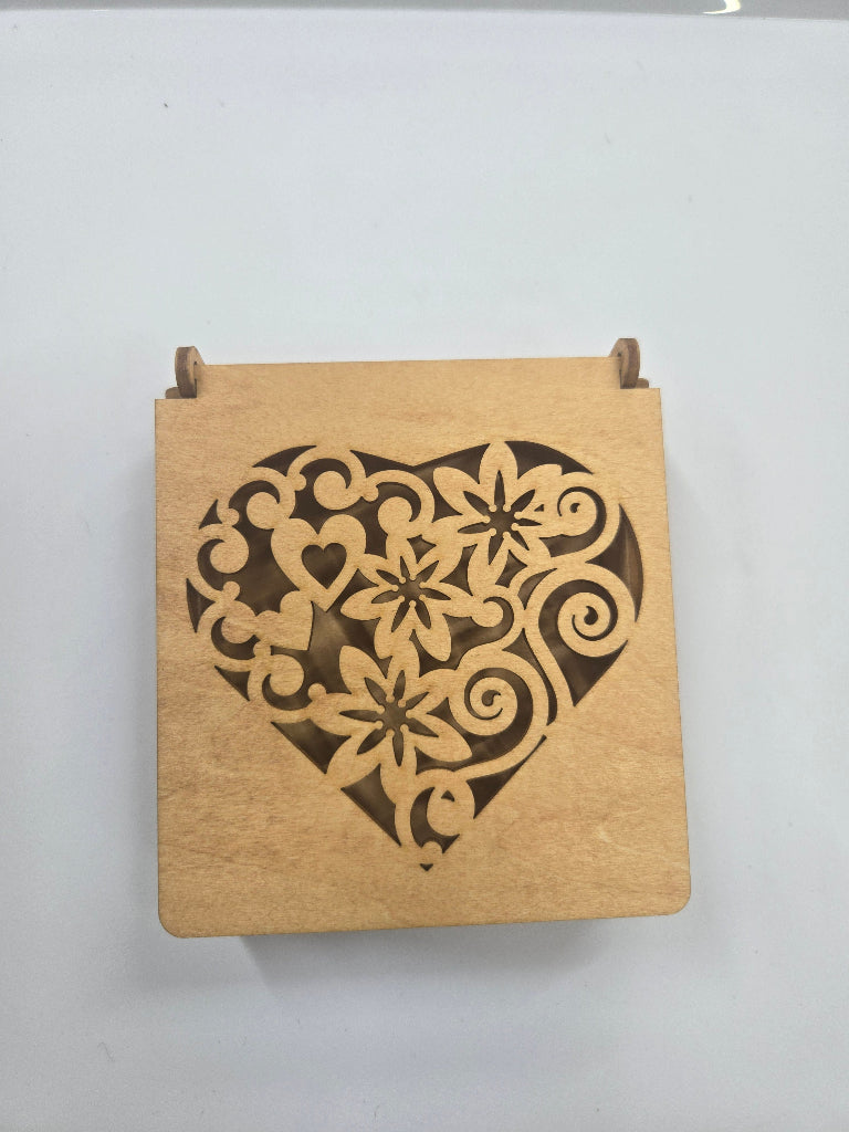 Precision laser-cut wooden Heart Summer Oak Stain jewelry or candy box