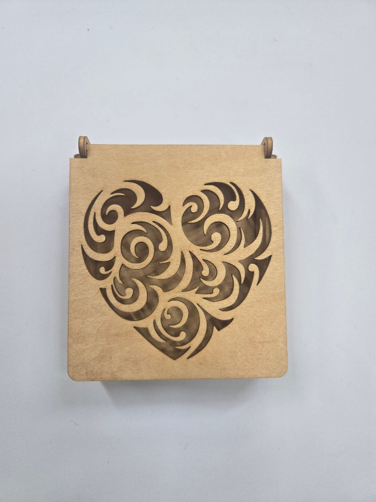 Precision laser-cut wooden Heart Summer Oak Stain jewelry or candy box