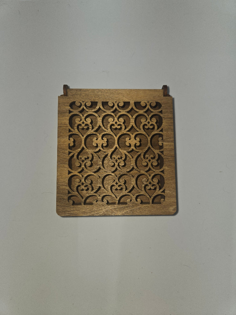 Precision laser-cut wooden Square Dark Walnut Stain jewelry or candy box