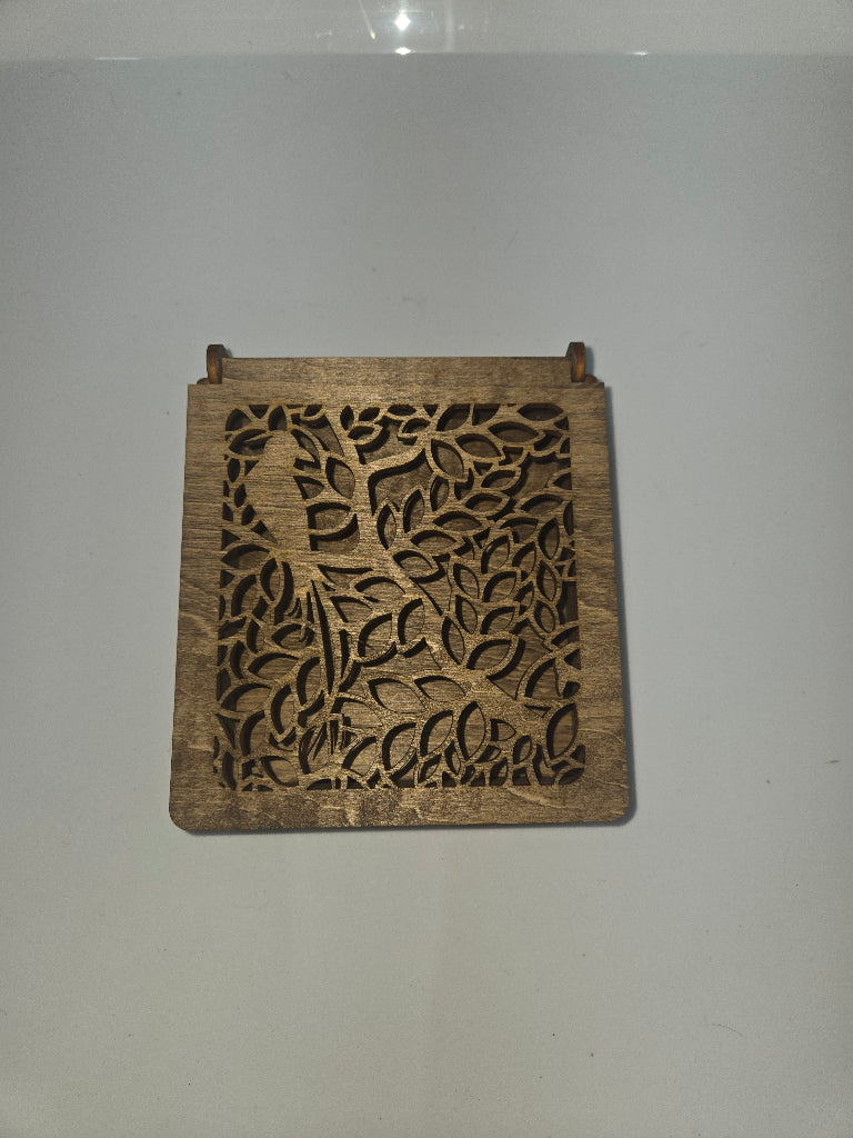 Precision laser-cut wooden Square Dark Walnut Stain jewelry or candy box