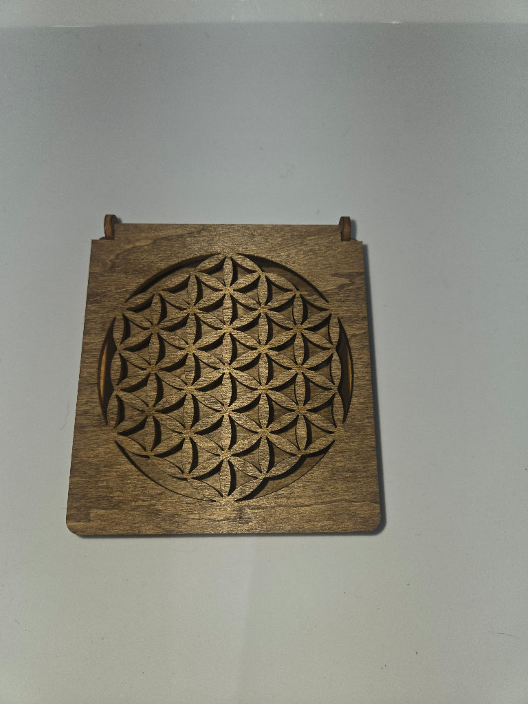 Precision laser-cut wooden Round Dark Walnut Stain jewelry or candy box