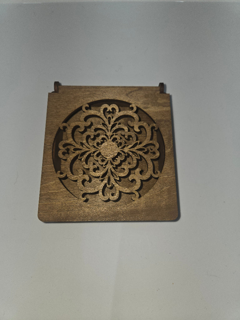 Precision laser-cut wooden Round Dark Walnut Stain jewelry or candy box