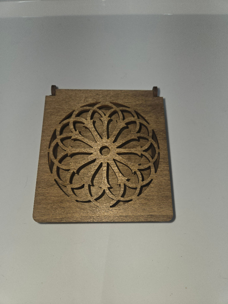 Precision laser-cut wooden Round Dark Walnut Stain jewelry or candy box