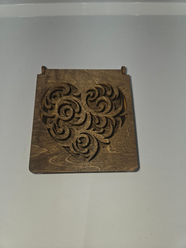 Precision laser-cut wooden Heart Dark Walnut Stain jewelry or candy box