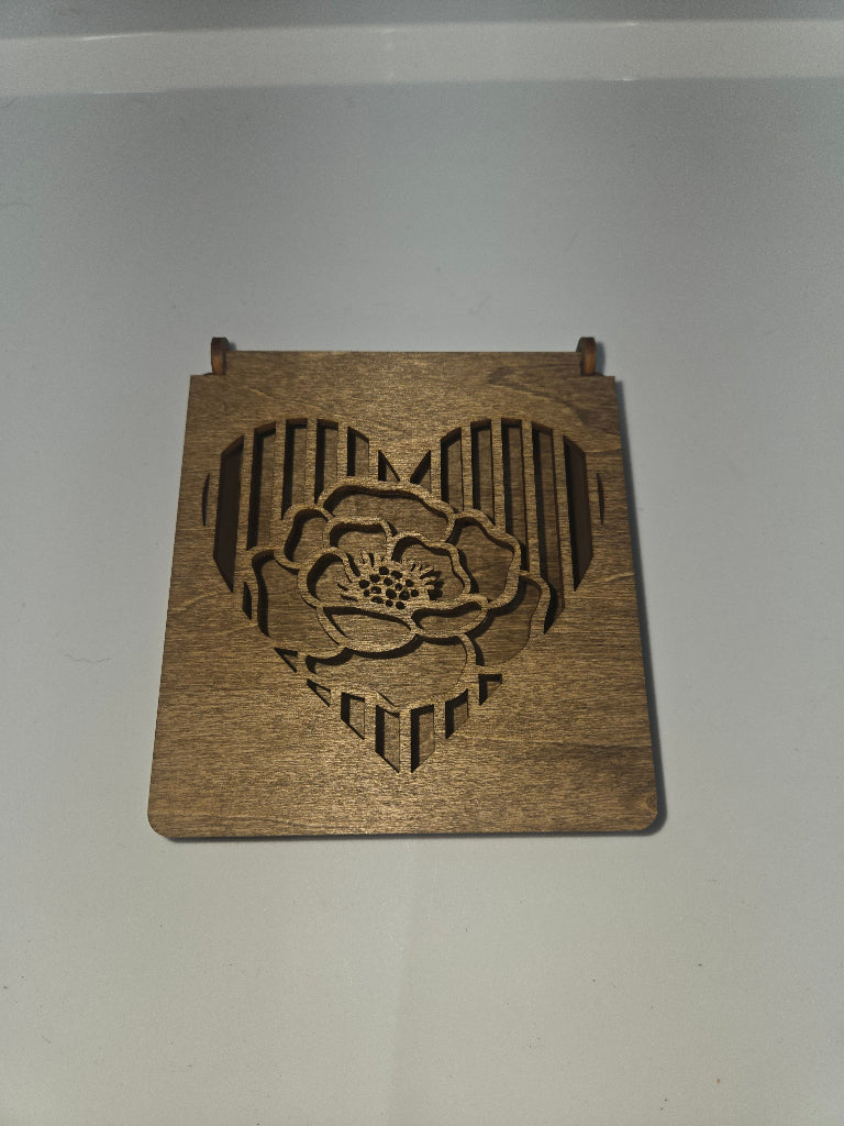 Precision laser-cut wooden Heart Dark Walnut Stain jewelry or candy box