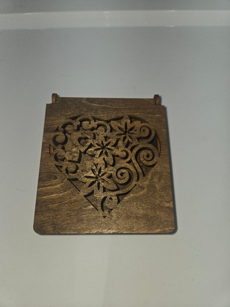 Precision laser-cut wooden Heart Dark Walnut Stain jewelry or candy box