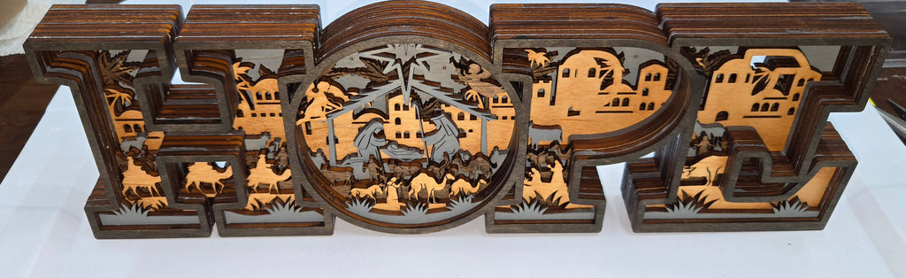 Decorative wooden 'HOPE' Frame Design with Christmas nativity scene with 7-Layers

L x W x H = 17in x 1.5in x 5.5in