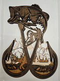 Decorative wooden Bass 2 Hook Frame Design with 6-Layers of Detail.

L x W x H = 11in x 1.25in x 15in