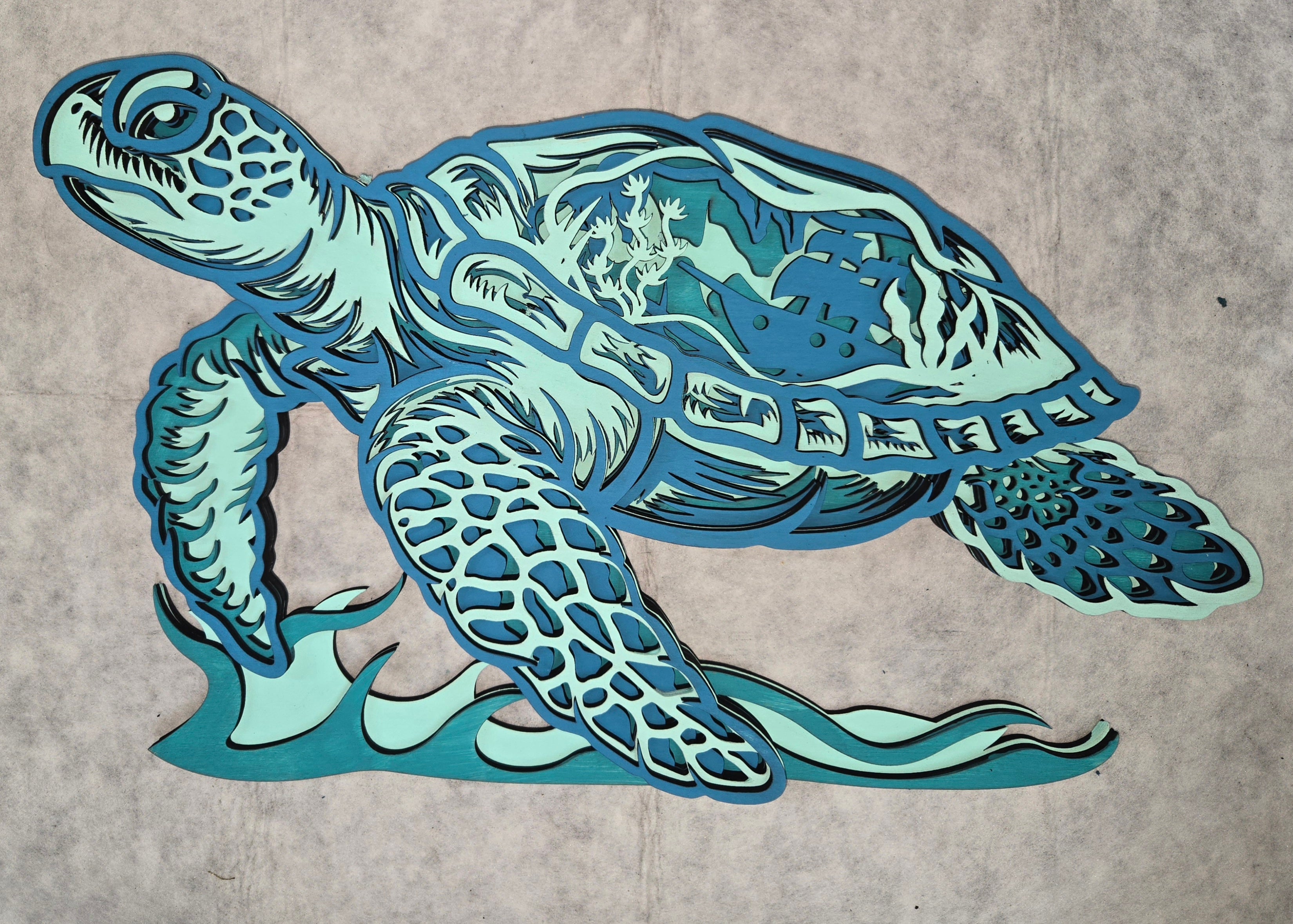 Layered Sea Turtle Ocean Scene