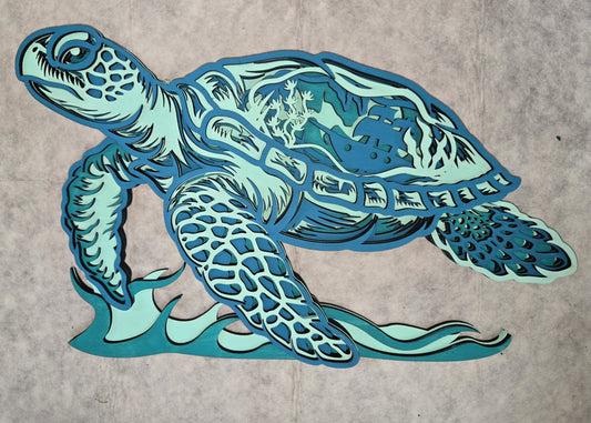 Layered Sea Turtle Ocean Scene