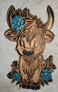 Layered Highland Cow with Flowers