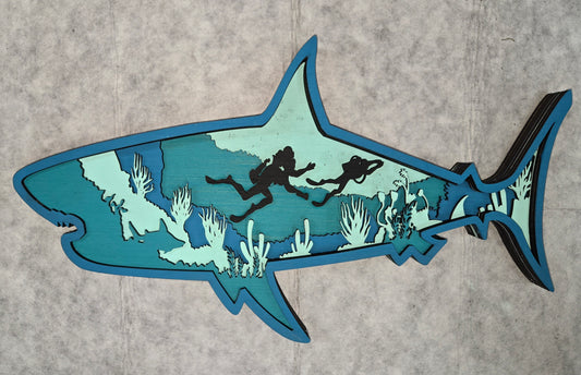 Layered Shark Scuba Diving Scene
