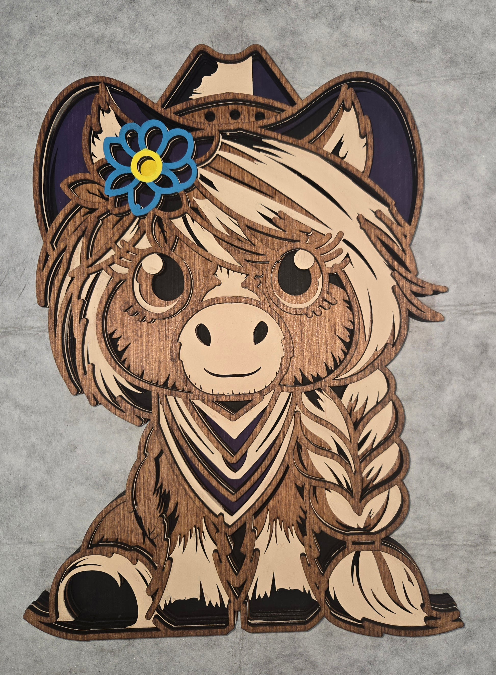 Multi-layered wall art that transcends traditional display limitations. This versatile multi-layered Little Pony with Hat functions seamlessly as a standalone accent for tables, countertops, and mantles, or mounts elegantly on walls for dramatic visual impact. Crafted with dimensional layering that creates depth and sophistication, it adapts to any interior design scheme. Whether you're seeking a focal point for a shelf, a statement piece above a fireplace, or a gallery wall installation, this art delivers 