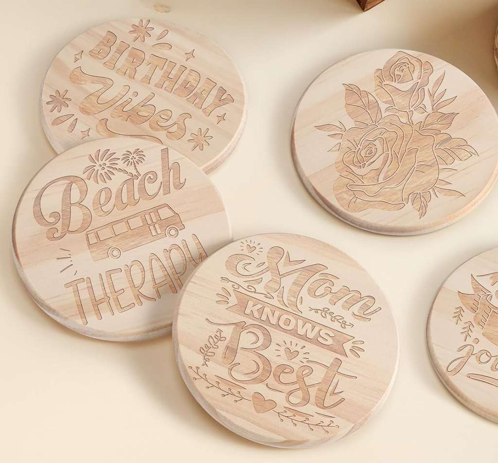 Personalized Wooden Coasters with Custom (Text only) Set of 4
